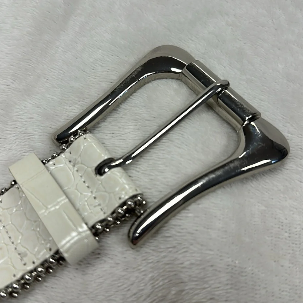Beautiful White Rhinestones and Studs Belt Silver Buckle Western Sparkle XXL